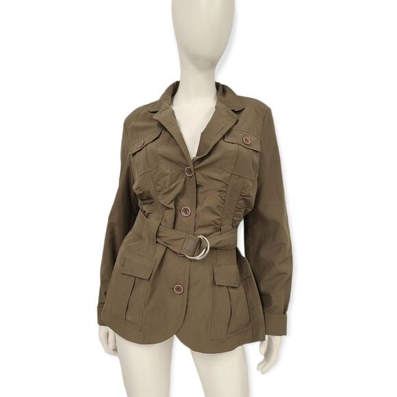 Taifuu olive Green Short Belted Trench Womens size Medium - Picture 3 of 6
